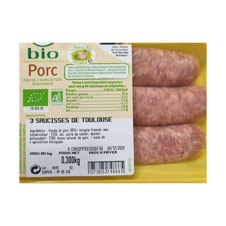 SAUCISSES DE TOULOUSE BIO 300G