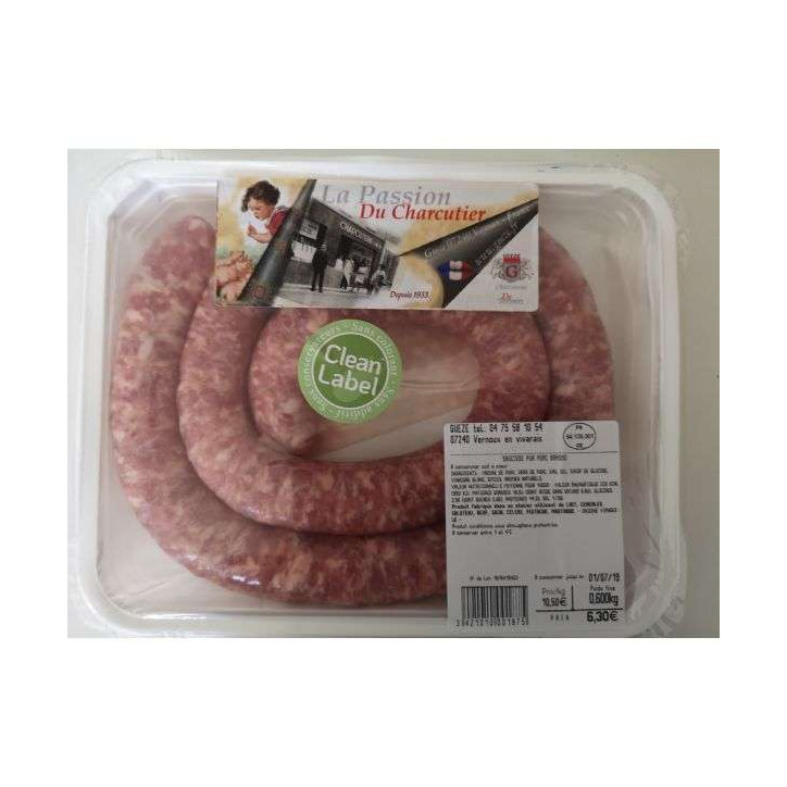 SAUCISSE PUR PORC BRASSÉ 600GRS 