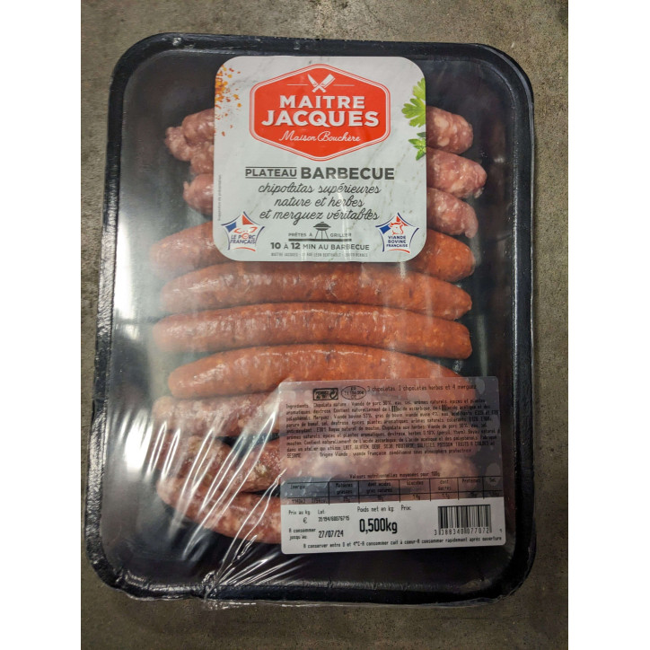 PLATEAU 4 MERGUEZ / 6 CHIPOS 500G