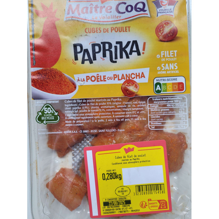 CUBES FILET POULET PAPRIKA 280G