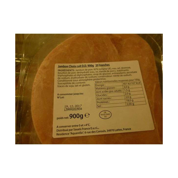 JAMBON CUIT TRANCHE 900 G